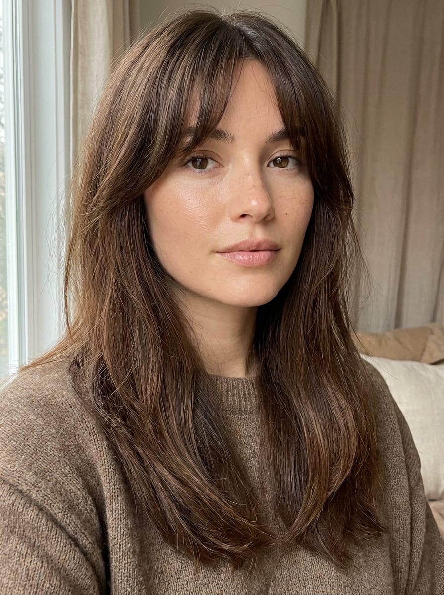 Schokoladenbraun mit Curtain Bangs - Schokoladenbraune Haare